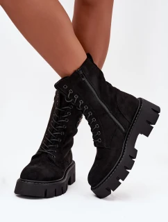 Ocieplane Botki Wokrery Damskie Z Ozdobą Czarne Melisse