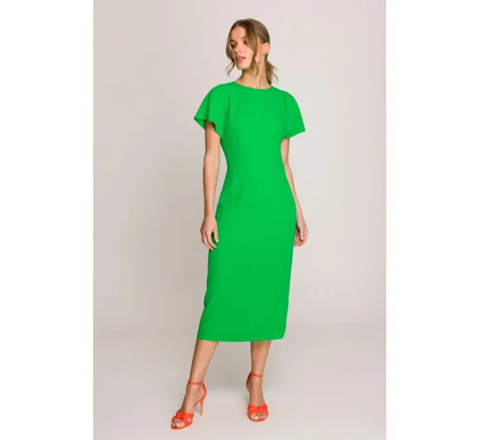 S398 Šaty v tvare ceruzky s bočným rozparkom - zelené