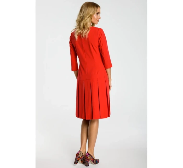 M336 Šaty so spadnutým pásom a záhyby - červené