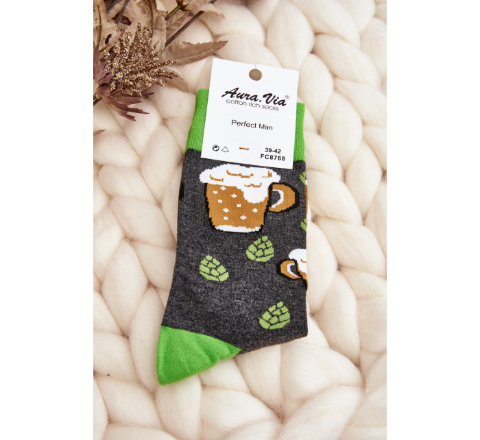 Pánske vzorované ponožky Beer Grey and Green