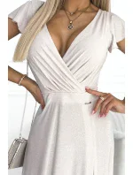 411-4 CRYSTAL trblietavé dlhé šaty s výstrihom - BEACH 411-4 CRYSTAL trblietavé dlhé šaty s výstrihom - BEACH