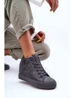 Trampki Skórzane Damskie Na Koturnie Big Star MM274005 Szare Trampki Skórzane Damskie Na Koturnie Big Star MM274005 Szare