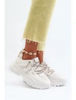 Sneakersy Damskie Na Masywnej Podeszwie Z Ozdobnym Sznurowaniem Białe Relissa