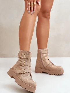 Ocieplane Botki Damskie Ze Zdobieniem Beżowe Ciascia