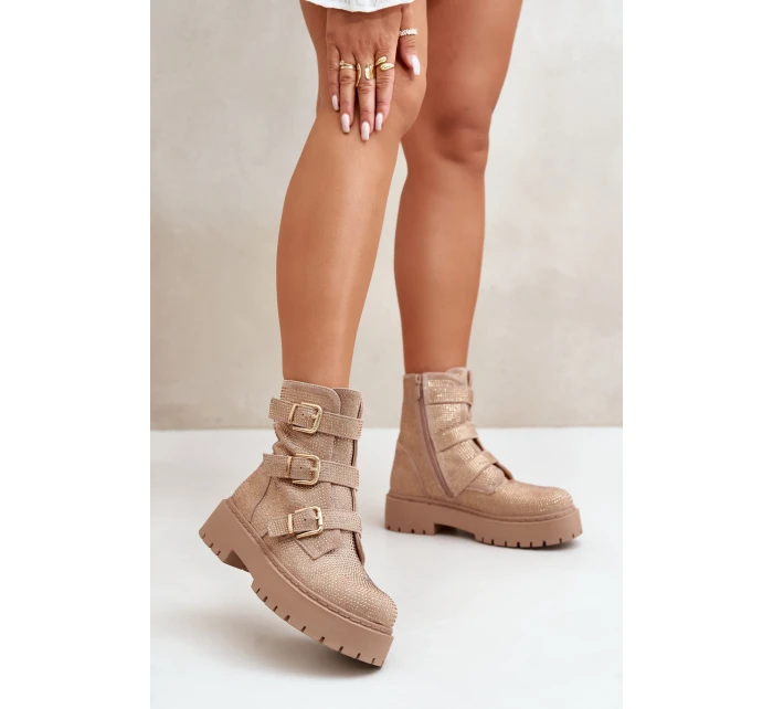 Ocieplane Botki Damskie Ze Zdobieniem Beżowe Ciascia Ocieplane Botki Damskie Ze Zdobieniem Beżowe Ciascia
