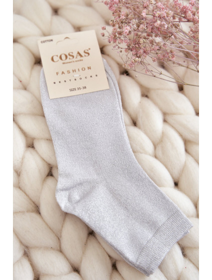 Dámske bavlnené ponožky s lesklým vláknom Cosas White