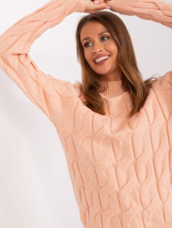 Dámsky káblový pletený sveter broskyňovej farby