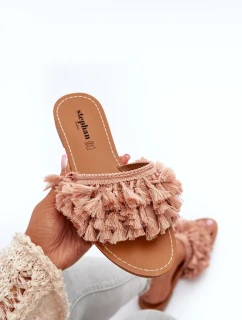 Dámske ploché papuče s strapcami, špinavoružové Rialle