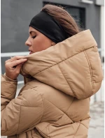 Dámsky dlhý prešívaný kabát FEMACOAT s kapucňou, béžový, FashionStreet TY4592