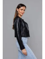 Krátka čierna bunda ramoneska so stojačikom (11Z8038)