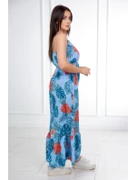 Šaty s motívom listov v modrej farbe