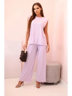 Dámský komplet z viskózy bez rukávů a rovnými kalhotami světle fialový Dámský komplet z viskózy bez rukávů a rovnými kalhotami světle fialový