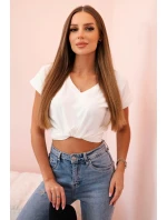 Dámska bavlnená blúzka s výstrihom do V a krátkymi rukávmi ecru Dámska bavlnená blúzka s výstrihom do V a krátkymi rukávmi ecru