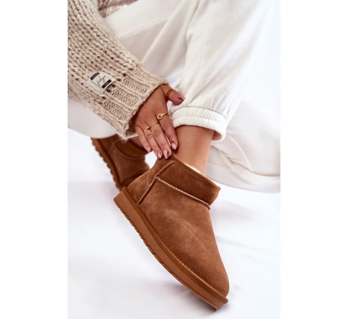 Damskie Zamszowe Niskie Śniegowce Camel Shelie Damskie Zamszowe Niskie Śniegowce Camel Shelie