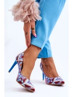 Modne Skórzane Szpilki Lewski Shoes 2659 Niebiesko-Czerwone