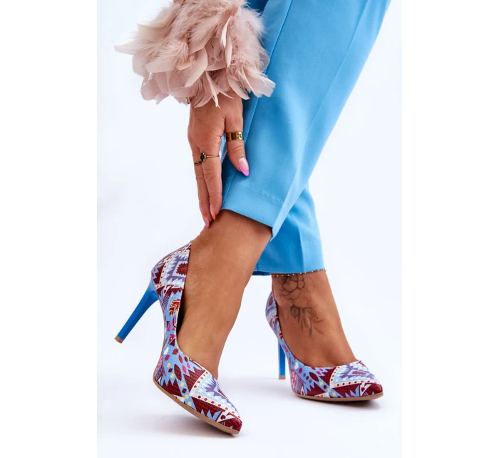 Modne Skórzane Szpilki Lewski Shoes 2659 Niebiesko-Czerwone