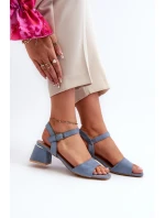 Sandały Damskie Na Klocku Z Eko Zamszu Niebieskie Leisha