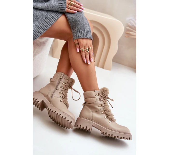 Ocieplane Botki Trapery Na Zamek Z Eko Skóry Beżowe Willatta