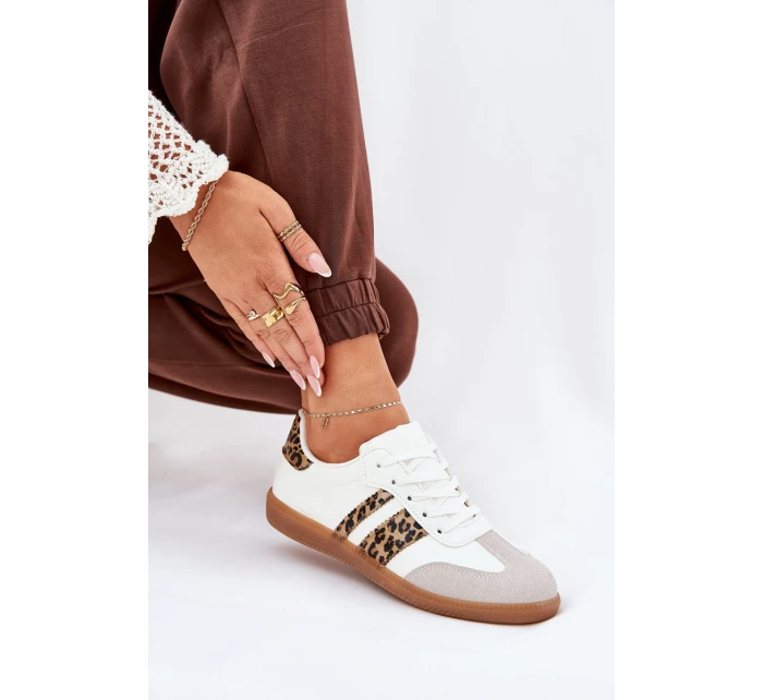 Niskie Sneakersy Damskie Z Eko Skóry Panterka Białe Nonalorin