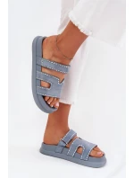 Dámské pantofle se zdobením na platformě modré model 21703959 - Boto