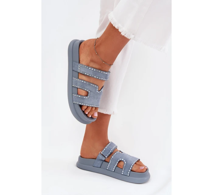 Dámské pantofle se zdobením na platformě modré model 21703959 - Boto