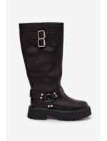 Kožené dámské kozačky s přezkami zateplené Big Star model 21758949 černé - Big Star Shoes