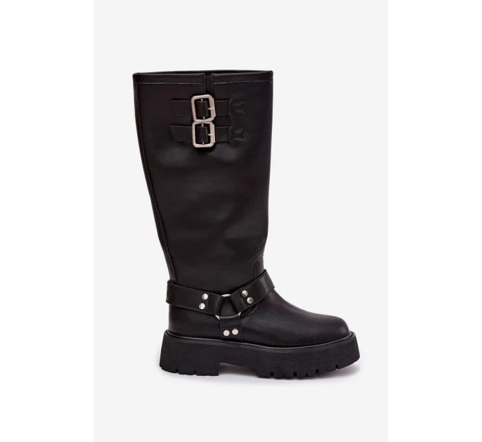 Kožené dámské kozačky s přezkami zateplené Big Star model 21758949 černé - Big Star Shoes