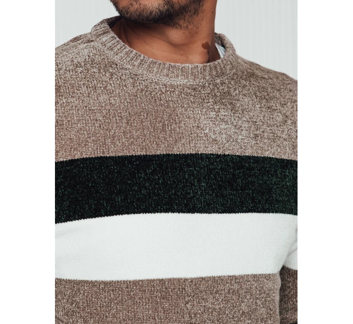 Pánsky pruhovaný hnedý sveter FashionStreet WX2242 Pánsky pruhovaný hnedý sveter FashionStreet WX2242