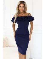 Přiléhavé midi šaty ve stylu tmavě modré model 21410868 - numoco