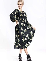 Ann Gissy Kvetinové kimono šaty s okrúhlym výstrihom čierne/béžové (XY202116)