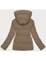 Tmavobéžová obojstranná krátka dámska bunda s kapucňou (16M2153-84)