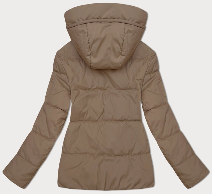 Tmavobéžová obojstranná krátka dámska bunda s kapucňou (16M2153-84)