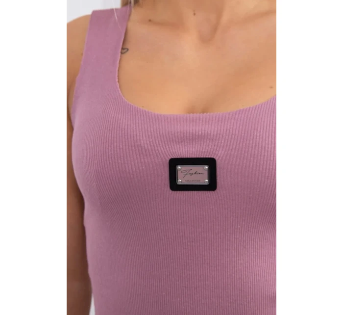 Rebrovaná blúza s trblietkami tmavo ružová