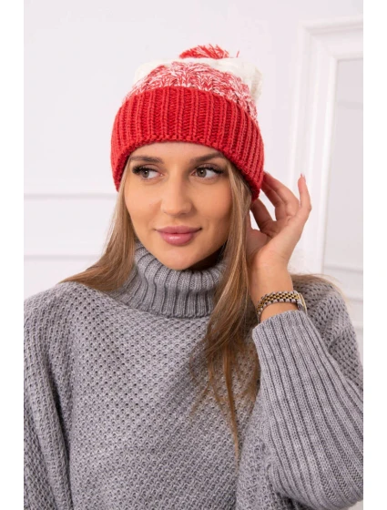 Dámska čiapka s brmbolcom Abigail K326 raspberry+ecru