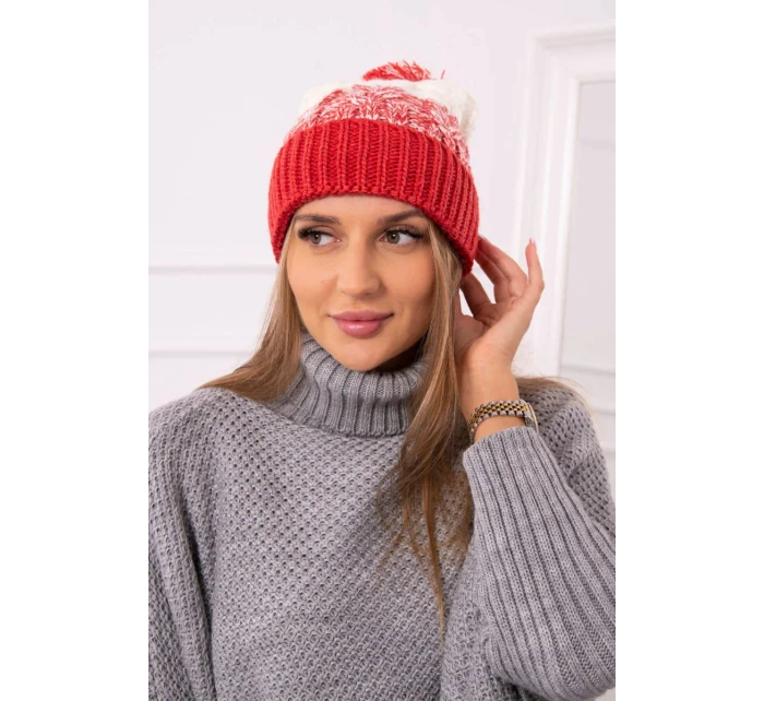 Dámska čiapka s brmbolcom Abigail K326 raspberry+ecru