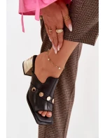 Kožené sandály na podpatku s ozdobnou páskou D&A model 22031966 Černé - S.Barski