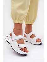 Kožené dámské sandály na platformě na suchý zip bílé model 22095050 - EVENTO