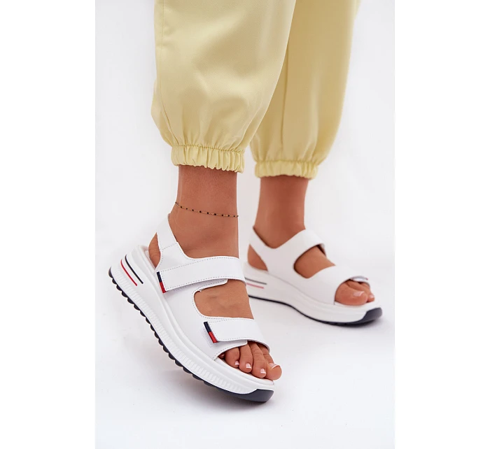 Kožené dámské sandály na platformě na suchý zip bílé model 22095050 - EVENTO