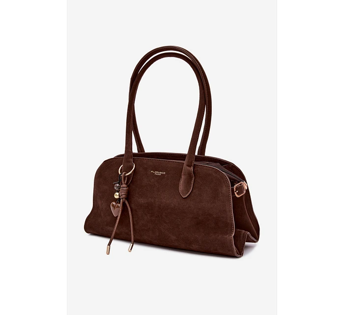 Kabelka s přívěskem a sponami Eko semiš Čokoládová Violette