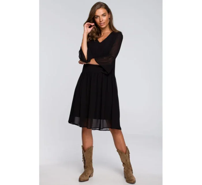 S236 Jednoduché šifónové šaty - čierne