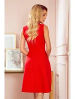 338-1 ELLENA elegantné šaty s výstrihom a záhybmi - ČERVENÉ 338-1 ELLENA elegantné šaty s výstrihom a záhybmi - ČERVENÉ