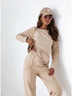 Béžový bavlnený set - blúzka a nohavice (VE58)