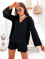 Ľanová oversize blúzka a šortky čierna (752)