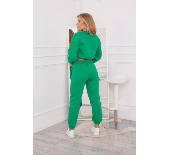 Zateplený set s krátkou mikinou zelený