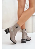 Lakované členkové topánky s podpätkom zateplené sivé Lakované členkové topánky s podpätkom zateplené sivé