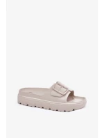 Dámske penové papuče s platformou a prackou - béžové