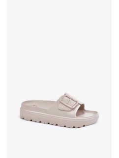 Dámske penové papuče s platformou a prackou - béžové