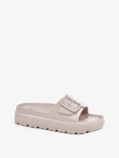 Dámske penové papuče s platformou a prackou - béžové