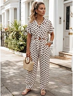 Dámska lyocellová blúzka s viazaním v béžovej farbe s hráškom FashionStreet RY2929 Dámska lyocellová blúzka s viazaním v béžovej farbe s hráškom FashionStreet RY2929
