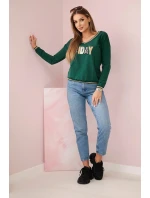 Dámska mikina s kapucňou s flitrovým nápisom zelená